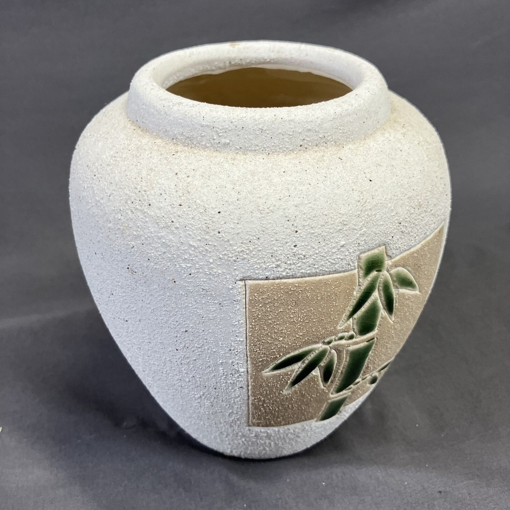 Pottery Vase With Bamboo / Rough Textured Surface / Flaw / Ceramic / Asian Style